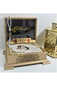 Isimli Kadife Kuranı Kerim Gold Sandık (GRİ) Hafız Boy (14*20 CM) Ayraç,tesbih Seti thumbnail 2