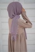 Başörtüsü Şal Iğne Oyası Namaz Örtüsü, Baş Örtüsü Tesettür Giyim Mevlüt Örtüsü Sirke Kaymağı Rengi thumbnail 4
