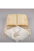 Şal Seccade Tesbih Kuran Seti (HAFIZ BOY, KADİFE, BEYAZ-1) thumbnail 3