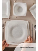 Karaca Fine Pearl Helen 62 Parça 12 Kişilik Beyaz Porselen Kare Tabaklı Şık Yemek Takımı - 5