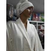 İHRACAT FAZLASI YAKASI VE CEP KAPAKLARI DANTELLİ % 100 BAMBU BAYAN BORNOZU - S/M (36-38) BEDEN- KREM RENK - 9