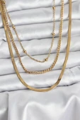 316L Çelik Gold Renk 3'lü Kadın Kolye - TJ-BKO10630 thumbnail 1