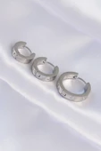 316L Çelik Gümüş Renk Zirkon Taşlı Model 3lü Halka Küpe - TJ-BKP9008 - 1