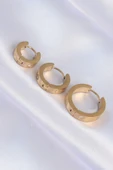 316L Çelik Gold Renk Zirkon Taşlı Model 3lü Halka Küpe - TJ-BKP9009 - 1