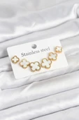 316L Çelik Gold Beyaz Renk 3 Boy Yonca Küpe Seti - TJ-BKP11237 - 1