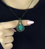 Doğal Taş Yeşil Akik Doğal Taşlı Lale Modelli Antik Kadın Kolye euk44ya thumbnail 1