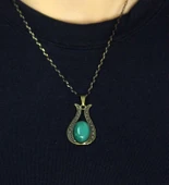 Doğal Taş Yeşil Akik Doğal Taşlı Lale Modelli Antik Kadın Kolye euk44ya thumbnail 2