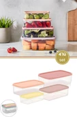 4’lü İç içe Geçen Kapaklı Saklama Kabı Seti, Buzdolabı Piknik Ofis Pratik Saklama Kutusu 4’lü Set thumbnail 1