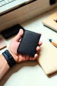 Hakiki Deri Cüzdan Küçük Boy 9 Adet Kart bölmeli Siyah thumbnail 4