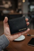Vegan Deri Cüzdan İsim Baskılı Süper Ince Model 5 Adet Kart Kapasiteli Gizli Çıtçıtlı Kapama Siyah thumbnail 1