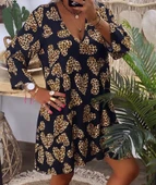 Kadın Uzun Kollu V Yaka Uzun Kol Mikro Midi Boy Elbise thumbnail 4