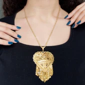 Altın Kaplama Hint Model Kalpli  Kadın Kolye 45 cm KLY-281 thumbnail 3