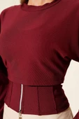 Fitilli Bisiklet Yaka İkili Bluz bordo T4341 thumbnail 5