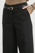 Yüksek Bel Paça Detaylı Kemerli Pantolon Siyah thumbnail 5