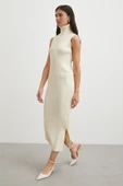 Uzun Elbiseli Hırka Triko Takım Ekru - 6