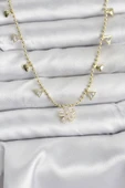 Pirinç Gold Renk Zirkon Taşlı Çiçek Model Kadın Kolye - TJ-BKO10642 thumbnail 1