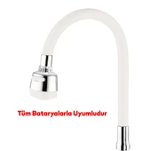 Mutfak Musluk Batarya Kuğu Evye Borusu Oynar Hortumlu Beyaz Renk 2 Kademe Su Kubar Ayarlı Başlık thumbnail 2