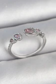 Pirinç Gümüş Renk Pembe Damla Zirkon Taşlı Ayarlanabilir Model Kadın Yüzük - TJ-BYK3734 - 1