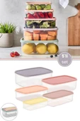 5’li İç içe Geçen Kapaklı Saklama Kabı Seti, Buzdolabı Piknik Ofis Pratik Saklama Kutusu 5’li Set thumbnail 1