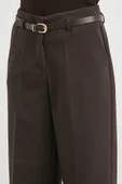 Yüksek Bel Paça Detaylı Kemerli Pantolon Kahve thumbnail 6