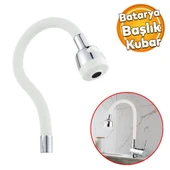 Mutfak Musluk Batarya Kuğu Evye Borusu Oynar Hortumlu Beyaz Renk 2 Kademe Su Kubar Ayarlı Başlık thumbnail 1