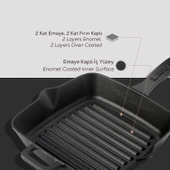 Lava Döküm Kare Izgara Tava Döküm Demir Yekpare Saplı Ölçü 20x20cm. thumbnail 6