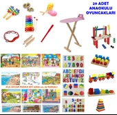 29 Adet Ahşap Anaokulu Montessori Eğitici Kavram Oyuncakları Seti - 1