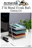 Evrak Rafı Metal 3 lü Yeşil 1 Paket Masaüstü A4 Dosya Düzenleyici Kağıt Tepsisi Metal Çelik Fileli Üç Katlı Hareketli - 2