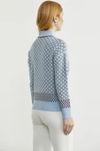 Yarım Balıkçı Renk Motifli Triko Kazak - Mavi thumbnail 6
