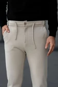 Erkek Diagonel Mikro dokulu Cepli Pantolon - Bej thumbnail 6