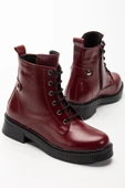 02-2003 Bordo Kırışık Rugan Bağcıklı Fermuarlı Günlük Kadın Bot - 5