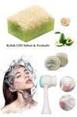 3lü Set Yüz Temizleme Fırçası Cilt Bakım Arındırıcı Lifli Peeling Avokado Sabun Akne,Leke Ruşur Taşı - 1
