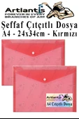Kırmızı A4 Çıtçıtlı Dosya Şeffaf Renkli Zarf Dosya 2 Adet Çıt Çıtlı Dosya Su Geçirmez 100 Yaprak Kapasite - 1