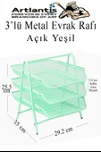 Evrak Rafı Metal 3 lü Yeşil 1 Paket Masaüstü A4 Dosya Düzenleyici Kağıt Tepsisi Metal Çelik Fileli Üç Katlı Hareketli - 5