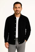 Erkek Fitilli Kadife Cepli Gömlek Oversize Rahat Kalıp - Siyah thumbnail 3