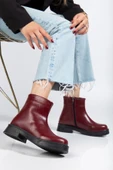 02-3033 Bordo Kırışık Rugan Fermuarlı Günlük Kadın Bot - 2