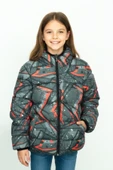 Kız Çocuk Desenli-İçi Polar Astarlı-Kapüşonlu-Fermuarlı Mont 12359 thumbnail 1