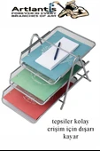 Evrak Rafı Metal 3 lü Yeşil 1 Paket Masaüstü A4 Dosya Düzenleyici Kağıt Tepsisi Metal Çelik Fileli Üç Katlı Hareketli - 4
