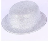 Gümüş Renk Yuvarlak Simli Plastik Parti Şapkası - 1