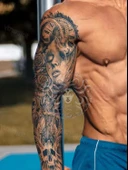 GZQB-034 YARI KALICI KEÇİ KADIN VE GÜL DESEN KOL DÖVMESİ-TATTO thumbnail 2