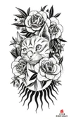 XQB-637 ORTA BOY KEDİ VE GÜL DESEN GEÇİCİ DÖVME-TATTO thumbnail 1