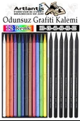 Odunsuz Grafiti Kalemi 12 Renk ve 6 Siyah 1 Paket Odunsuz Kömür Kalemi Füzen Çizim Eskiz Kalemi Karakalem Kalemi - 1
