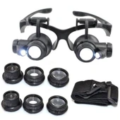 Gözlük Modeli 10X 15X 20X 25X Lens 2 Led Işıklı Büyüteç 9892G - 3