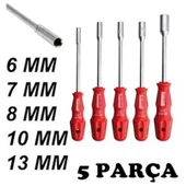 5 Adet Lokma Anahtar Tornavida 6/7/8/10/13/mm Metal Altıgen - 1