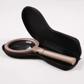 12 Led Işıklı 10X Büyüteç Yaşlılar Ve Çocuklar Için Okuma Saplı Metal Büyüteç 8013 - 1