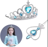 Karlar Ülkesi Elsa Mavi Kalpli Taç ve Mavi Asa Seti Çocuk Boy - 1