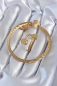 316L Çelik Gold Renk Sarmal Model Erkek Bileklik Yüzük Kombini - TJ-EB3600 - 1