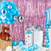 Rose Gold Renk Ekstra Metalize Parlak Saçaklı Arka Fon Perde İthal 1x2 Metre - 1