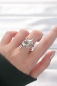 Yıldız Model Silver Renk Ayarlanabilir Yüzük - TJ-BYK3143 - 1