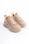 TOKYO Bağcıklı Ortopedik Taban Triko Detaylı Kadın Spor Ayakkabı  TTT - Ten/Turuncu thumbnail 4